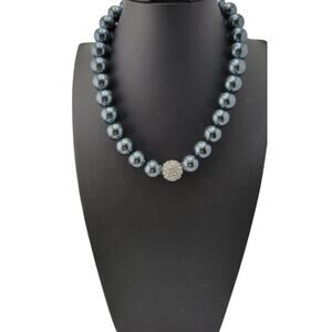 Gunmetal Pearl Necklace Rhinestone Bead Statement Adjustable